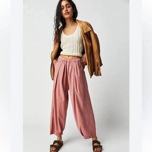 Free People To The Sky Parachute Pants Wide Leg Pull-On Smocked Pockets M